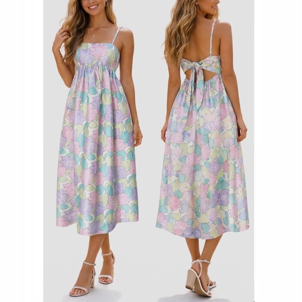 Alemais Pastel Floral Midi Dress in Lavender, Mint, Pink